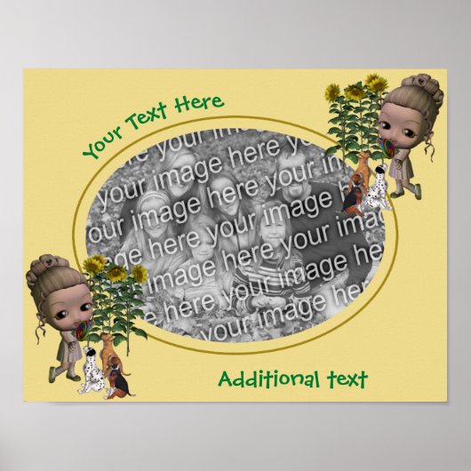 自分の写真の少女と子犬を作成す縁どる ポスター (正面)