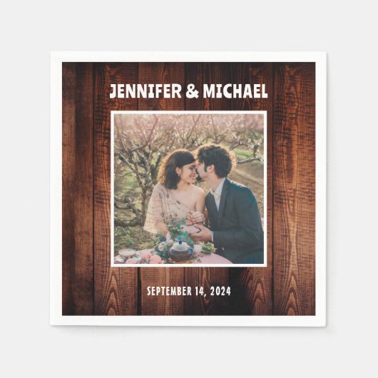 自分の写真の新郎新婦を作成結婚する スタンダードカクテルナプキン (正面)