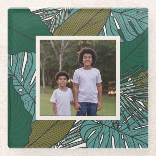 自分の写真の熱帯パターンを作成 ガラスコースター (正面)