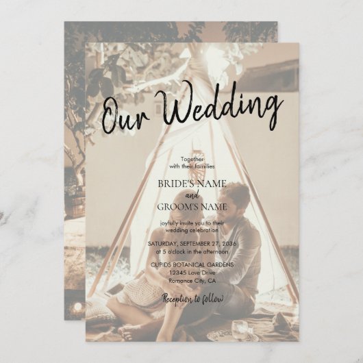 自分の写真の色あせた結婚式招待状 招待状 (正面/裏面)