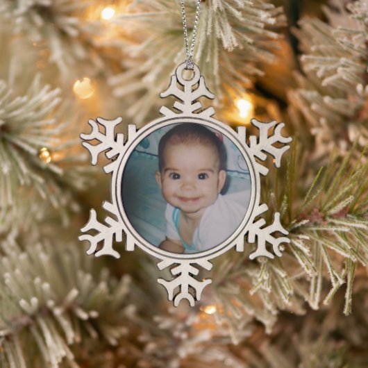 自分の写真の追加 スノーフレークピューターオーナメント (ツリー)