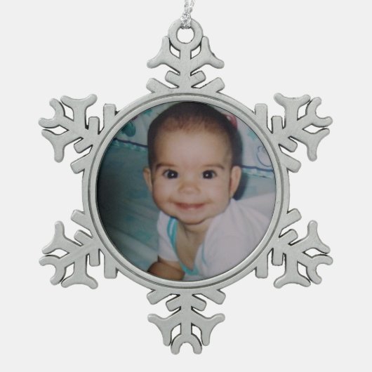 自分の写真の追加 スノーフレークピューターオーナメント (正面)