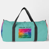 自分の写真をアップロードする追加文字テンプレート大ティール（緑がかった色） ダッフルバッグ (正面)