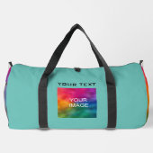 自分の写真をアップロードする追加文字テンプレート大ティール（緑がかった色） ダッフルバッグ (裏面)