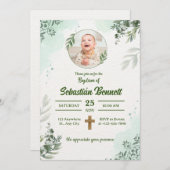 自分の写真をカスタム作成する男の子バプテスマ 招待状 (正面/裏面)