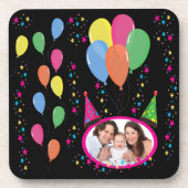 自分の写真をパーティー帽子や風船に追加 コースター (正面)