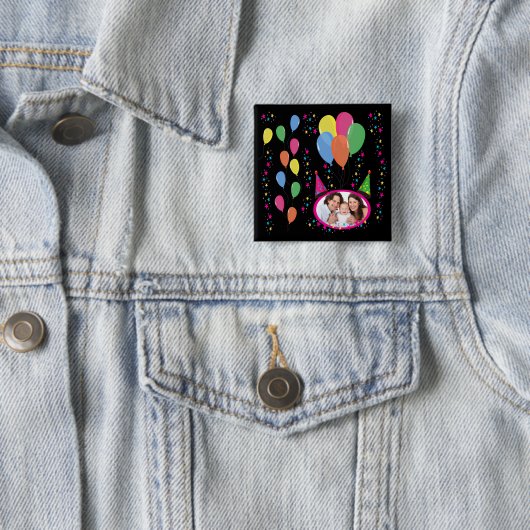 自分の写真をパーティー帽子や風船に追加 缶バッジ (インサイチュ)