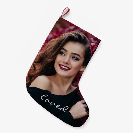 自分の写真を作カスタム成するDIY Loved スモールクリスマスストッキング (正面 (吊り時))