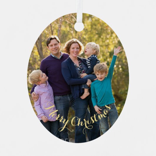 自分の写真を作パーソナライズされた成するオーバルクリスマス メタルオーナメント (正面)