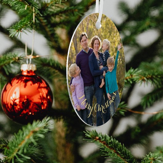 自分の写真を作パーソナライズされた成するオーバルクリスマス メタルオーナメント