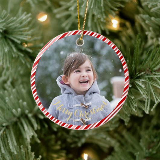 自分の写真を作成するキャンディの杖のストライプクリスマス セラミックオーナメント (ツリー)