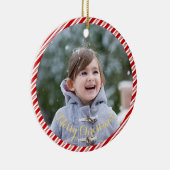 自分の写真を作成するキャンディの杖のストライプクリスマス セラミックオーナメント (右)