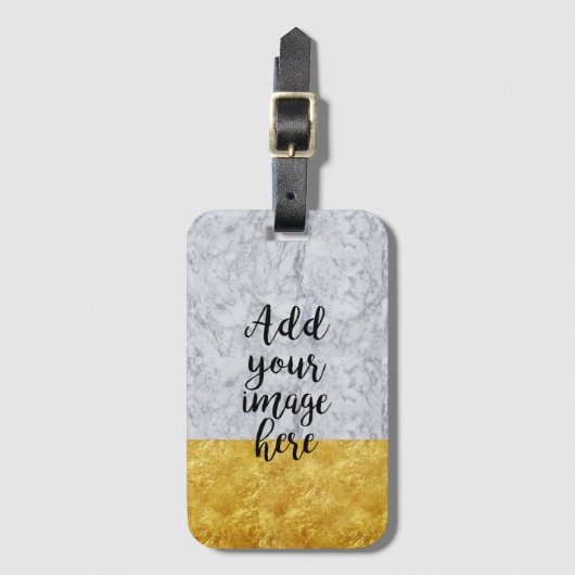 自分の写真を作成する白い大理石金ゴールド ラゲッジタグ (正面縦)