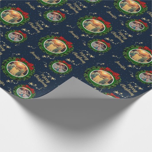 自分の写真を作成するMerry Christmasの名前 ラッピングペーパー (角)