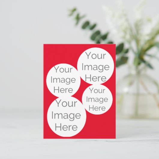自分の写真を作成シンプルテンプレート赤 ポストカード (スタンド正面)
