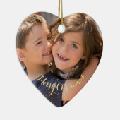 自分の写真を作成金ゴールド文字クリスマスハート セラミックオーナメント (右)