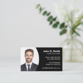 自分の写真を追加するモダンプロフェッショナル黒 名刺 (スタンド正面)