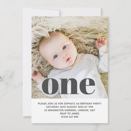 自分の写真を追加する最初の誕生日パーティー 招待状 (正面)