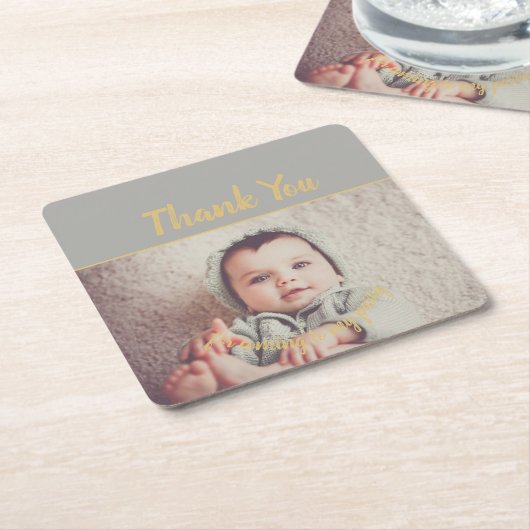 自分の写真を追加する誕生日 スクエアペーパーコースター (アングル)