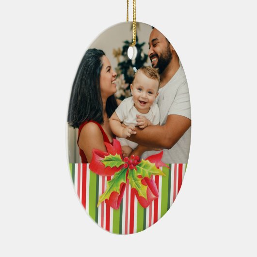 自分の写真を追加する赤と白のオーナメント セラミックオーナメント (右)