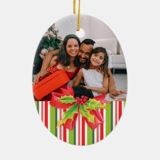 自分の写真を追加する赤と白のオーナメント セラミックオーナメント (裏面)