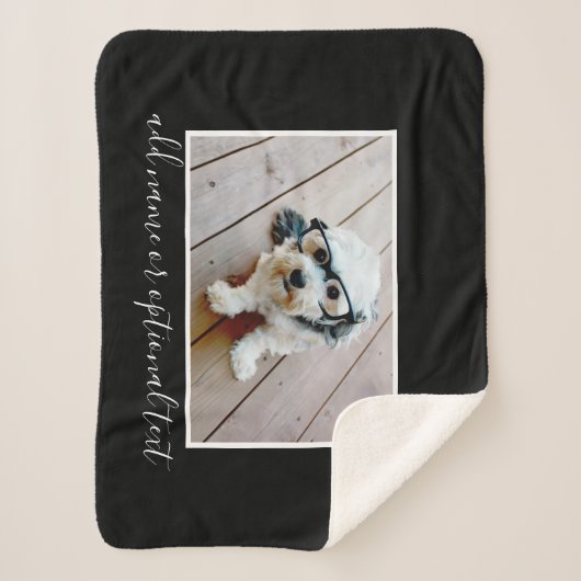 自分の写真を追加する黒い色を編集できる シェルパブランケット (正面)