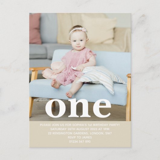 自分の写真を追加する ファースト バースデー パーティー ポストカード (正面)
