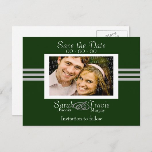 自分の写真を追加する – 緑 案内ポストカード (正面/裏面)