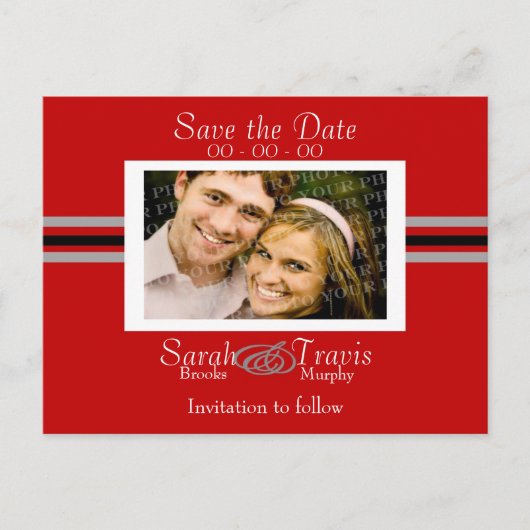 自分の写真を追加する – 赤 案内ポストカード (正面)