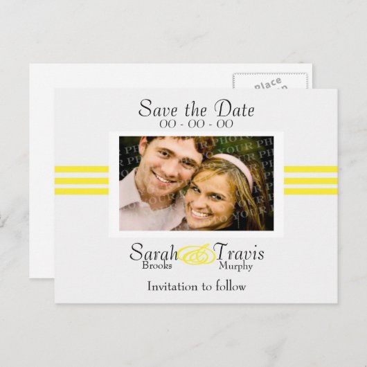 自分の写真を追加する – 黄色 案内ポストカード (正面/裏面)