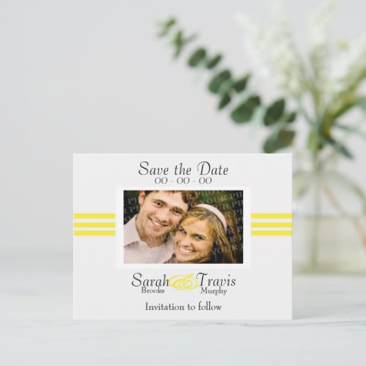 自分の写真を追加する – 黄色 案内ポストカード (スタンド正面)