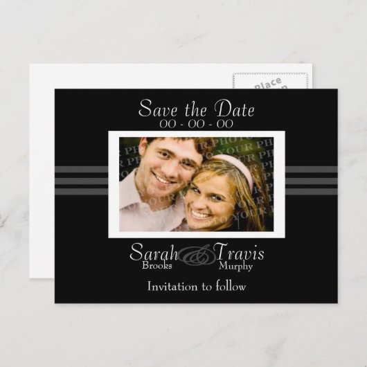 自分の写真を追加する – 黒 案内ポストカード (正面/裏面)