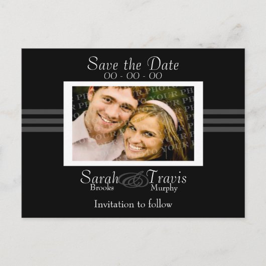 自分の写真を追加する – 黒 案内ポストカード (正面)