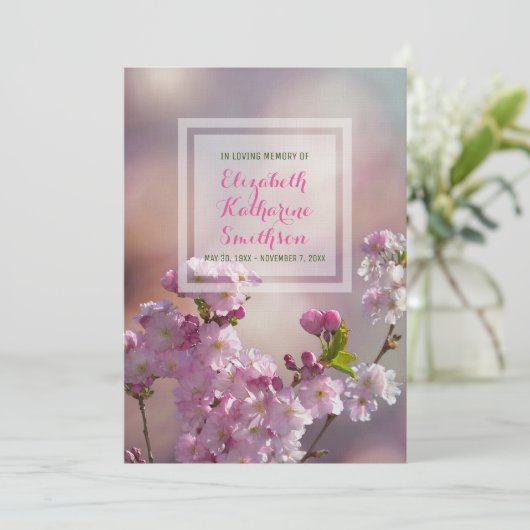 自分の写真を追加記念ピンクさくらんぼ 招待状 (スタンド正面)