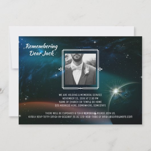 自分の写真を追加記念銀河系星惑星 招待状 (裏面)