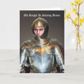 自分の写真を追加 – 鎧おもしろいの騎士輝く カード (黄色い花)