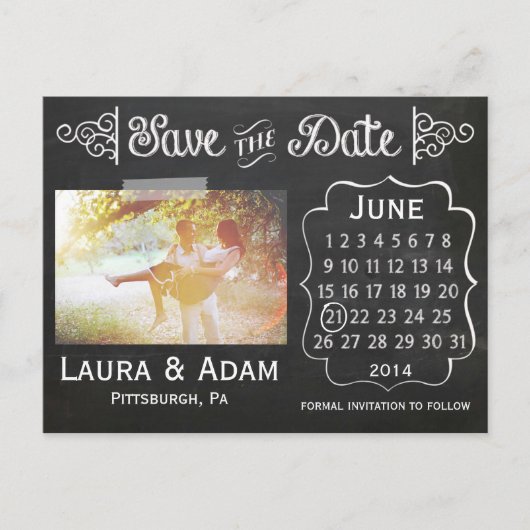 自分の写真を追加Chalkboard日付を保存 案内ポストカード (正面)