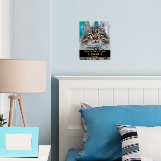 自分の写真カスタムを追加ペット猫記念碑8x10 箔ポスター (インサイチュ (寝室))