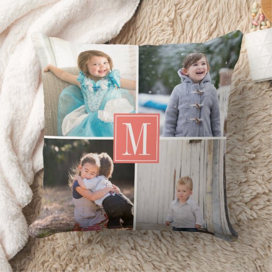 自分の写真コラージュ、モノグラム生サンゴを作る クッション (ブランケット)