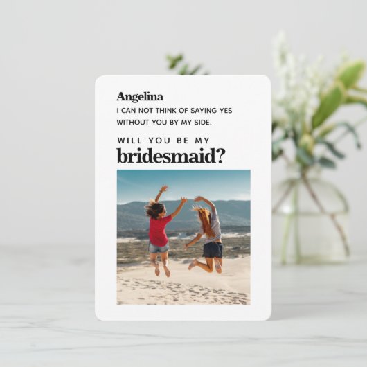 自分の写真シンプルのエレガントBridesmaid提案カード (スタンド正面)