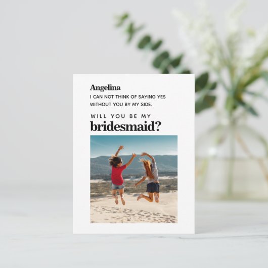 自分の写真シンプルのエレガントBridesmaid提案カード ポストカード (スタンド正面)