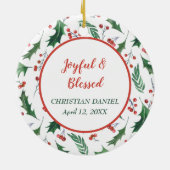 自分の写真テンプレートレッドベリーホリー縁ど セラミックオーナメント (裏面)