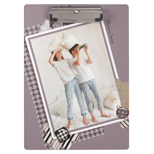 自分の写真名をモダン追加ガーリーパーソナライズされたする クリップボード (正面)