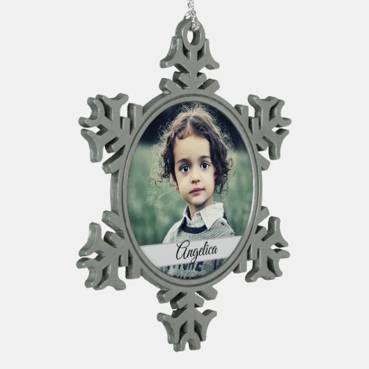 自分の写真名を作成 スノーフレークピューターオーナメント (左)