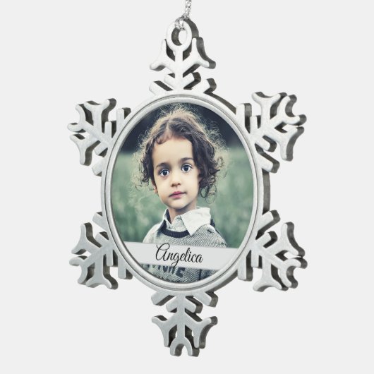 自分の写真名を作成 スノーフレークピューターオーナメント (右)