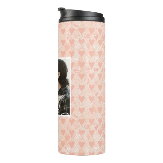 自分の写真愛のハートカスタムをバラ金ゴールドに追加 タンブラー (回転右)