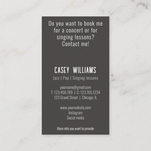 自分の写真歌手の名刺 名刺 (裏面)