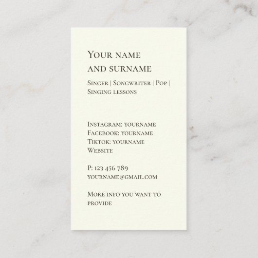 自分の写真歌手ソングライターBusiness Card 名刺 (裏面)