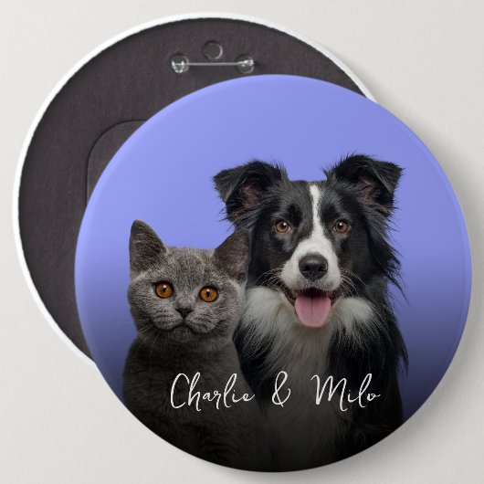 自分の写真犬の猫を作成し、4つのボタンの名前 缶バッジ (正面&裏面)