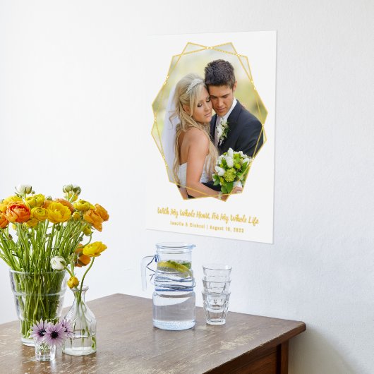 自分の写真結婚ゴールドフォイル実在のプリントを追加 箔ポスター (レイダウン (キッチン))